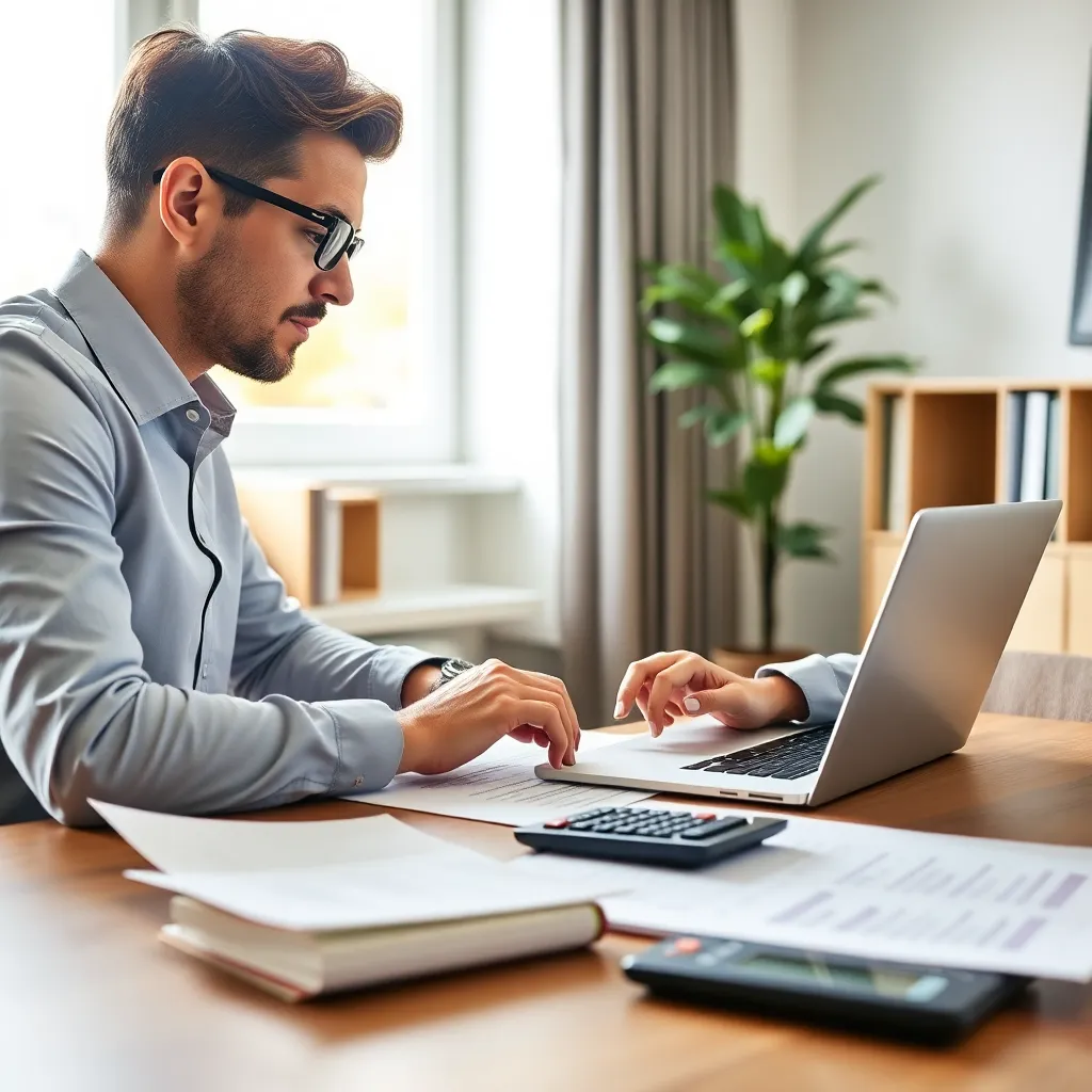 Nederlandse ondernemer werkt aan belastingadministratie op laptop