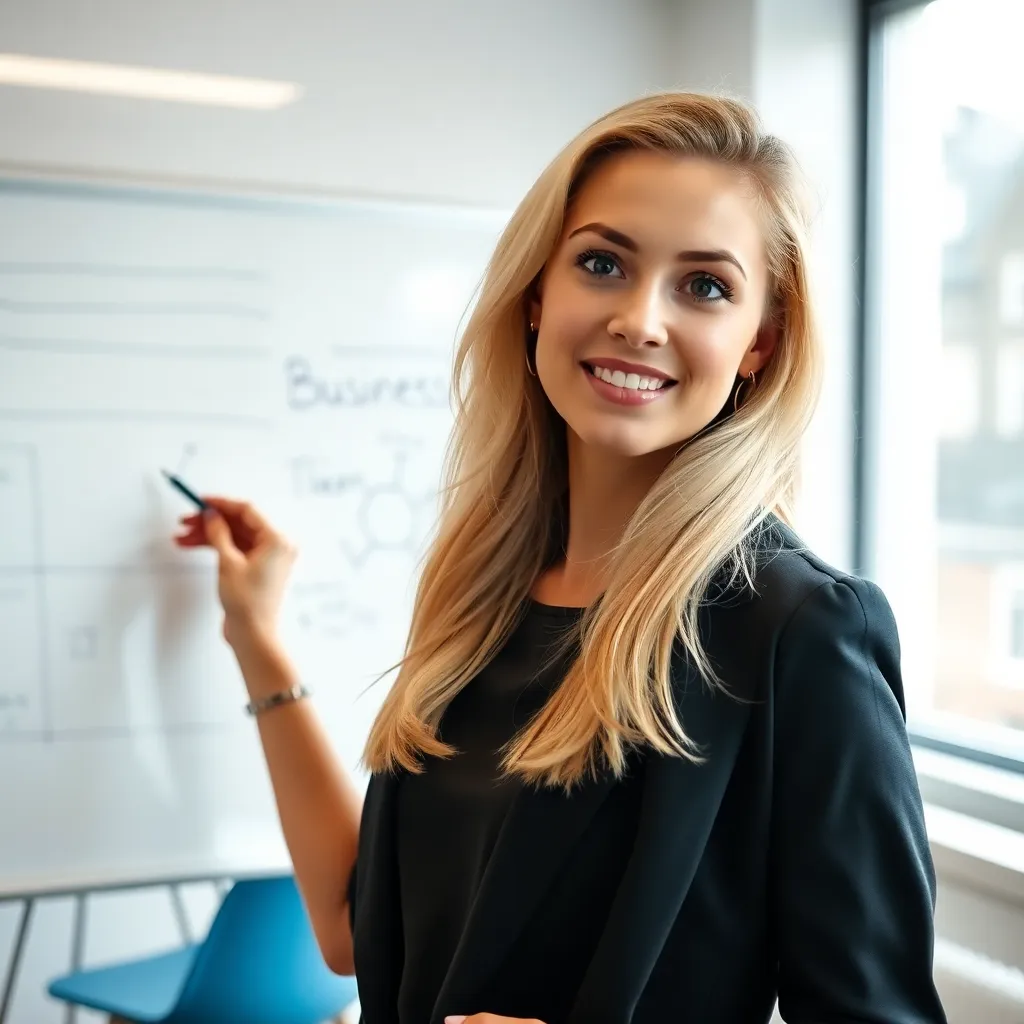 Jonge vrouwelijke ondernemer presenteert businessidee